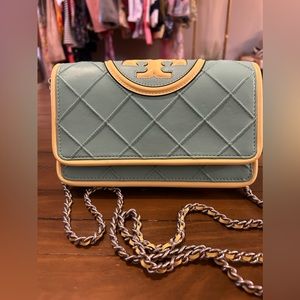 TORY BURCH Fleming Soft Patent Border Convertible Shoulder Bag Blue